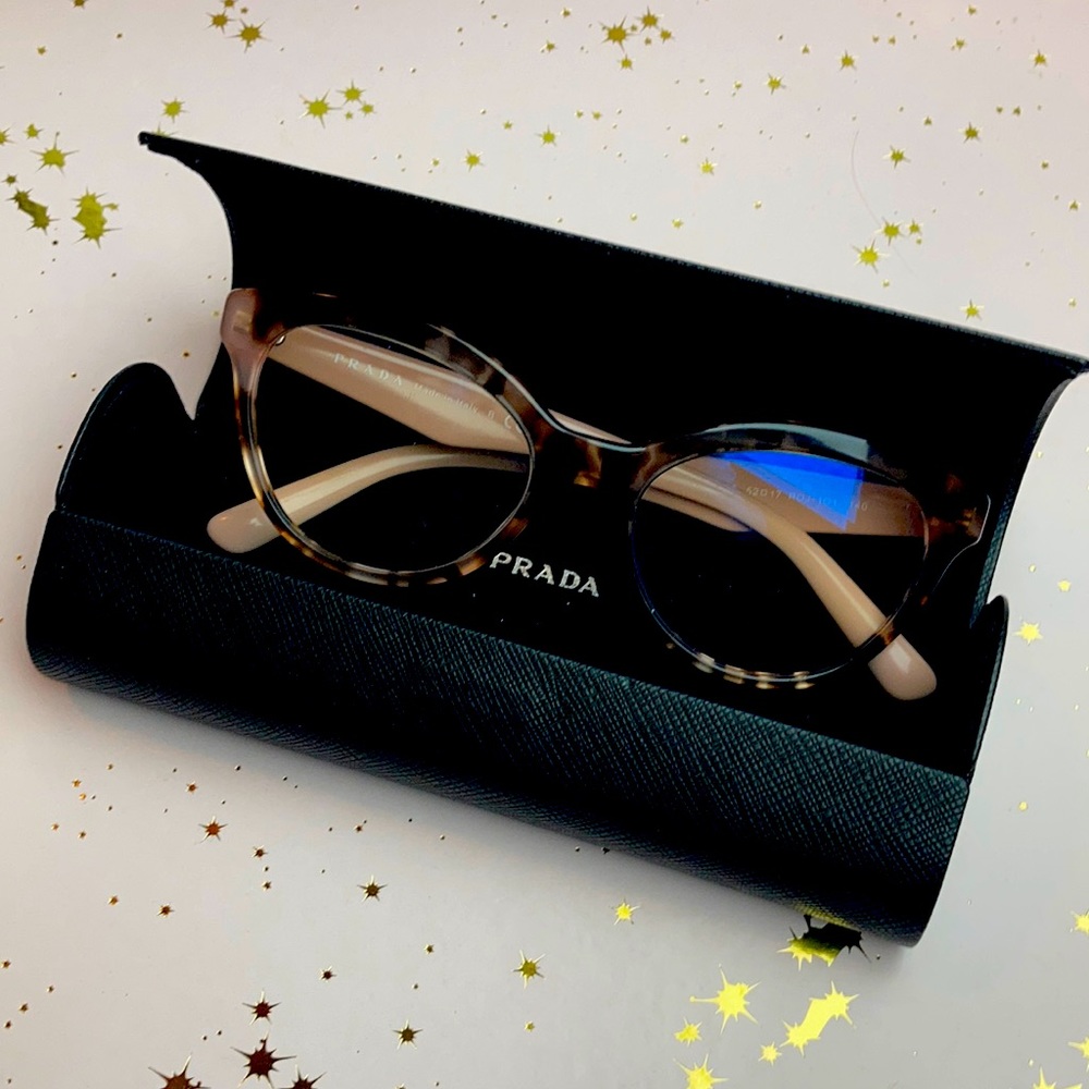 Stylish Prada Eyewear Bluelight Blocking Tortoiseshell Fashion Glasses w/ Case
